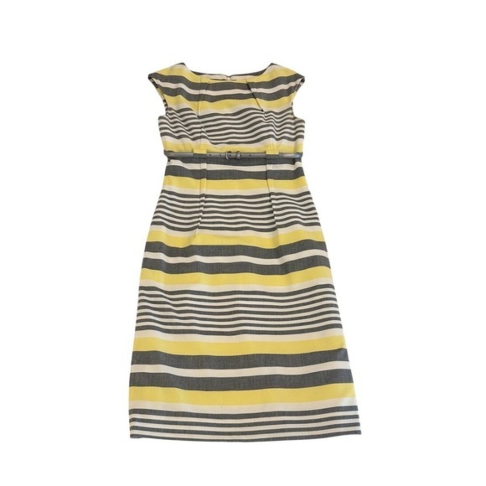 Calvin Klein Womens Yellow Grey Striped Belted Sheath Dress Size 4 Office - Picture 5 of 9